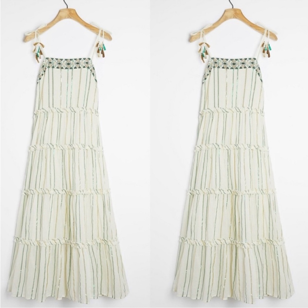 Anthropologie Safa Tiered Shimmer Midi Dress